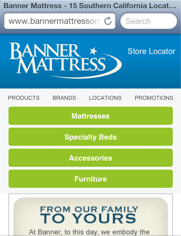 Banner Mattress Mobile Website