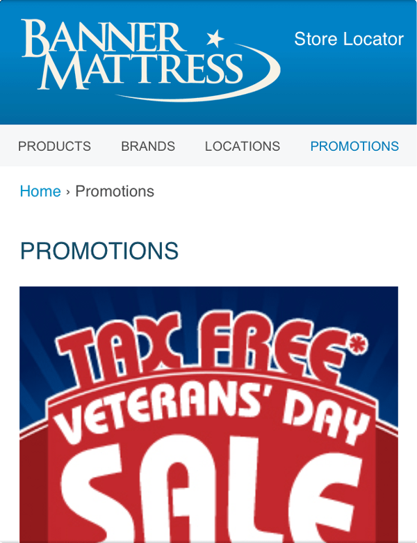 Banner Mattress Mobile Website